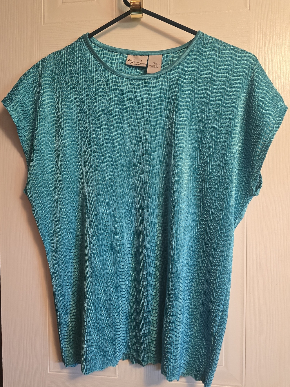 Kim Rogers Teal Ribbed Short Sleeve Blouse